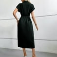 thumbnail image 4 of ZVNAΖH Women's Summer Button Down Shirt Dress Collared Short Sleeve Tie Sash Taffeta Fit and Flare Midi Dress, 4 of 5