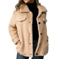 thumbnail image 3 of BiZtdJrK Womens Fuzzy Fleece Jackets Lapel Button Down Long Sleeve Casual Coats Comfy Fall Winter Outerwear with Pockets Khaki L, 3 of 8