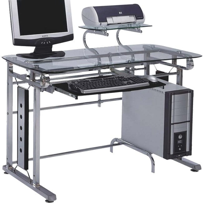 Acme Felix Computer Desk, Silver Chrome and Clear Glass