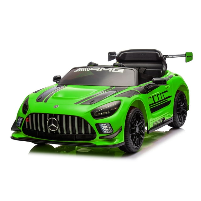 VOLTZ TOYS Licensed Mercedes-AMG GT3 24V Kids Ride On Car - Electric Racing Car with Leather Seat, Remote Control, LED Lights & Music - Green