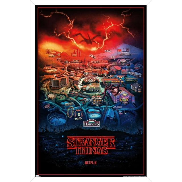 Netflix Stranger Things: Season 4 - Hawkins, Indiana Wall Poster, 22.375" x 34" Framed