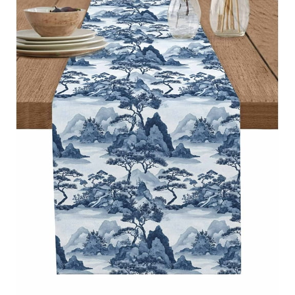 Table Runner 70 Inch Long - Chinese Style Plant Garden LandscapeDecorative Table Scarf,Chinoiserie Retro StyleDining Table Runners for Wedding Party Kitchen Dining Tables