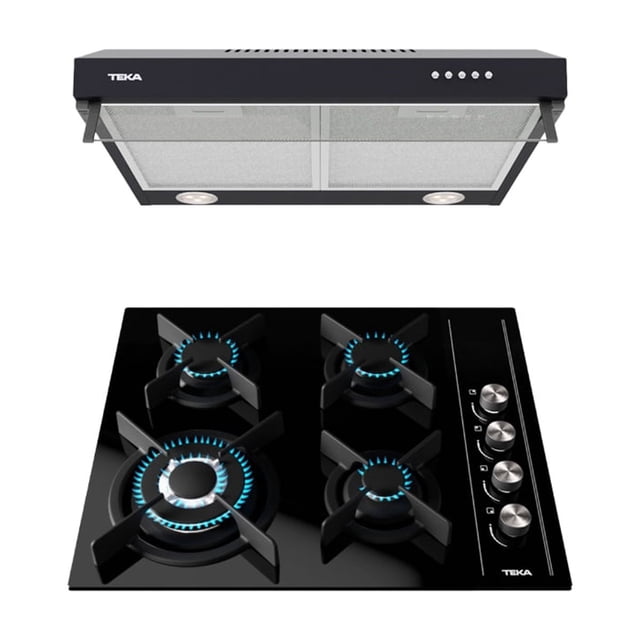 Combo Campana y Parrilla Bajo Alacena / Empotrable Teka Duetto Crystal 60 Negro