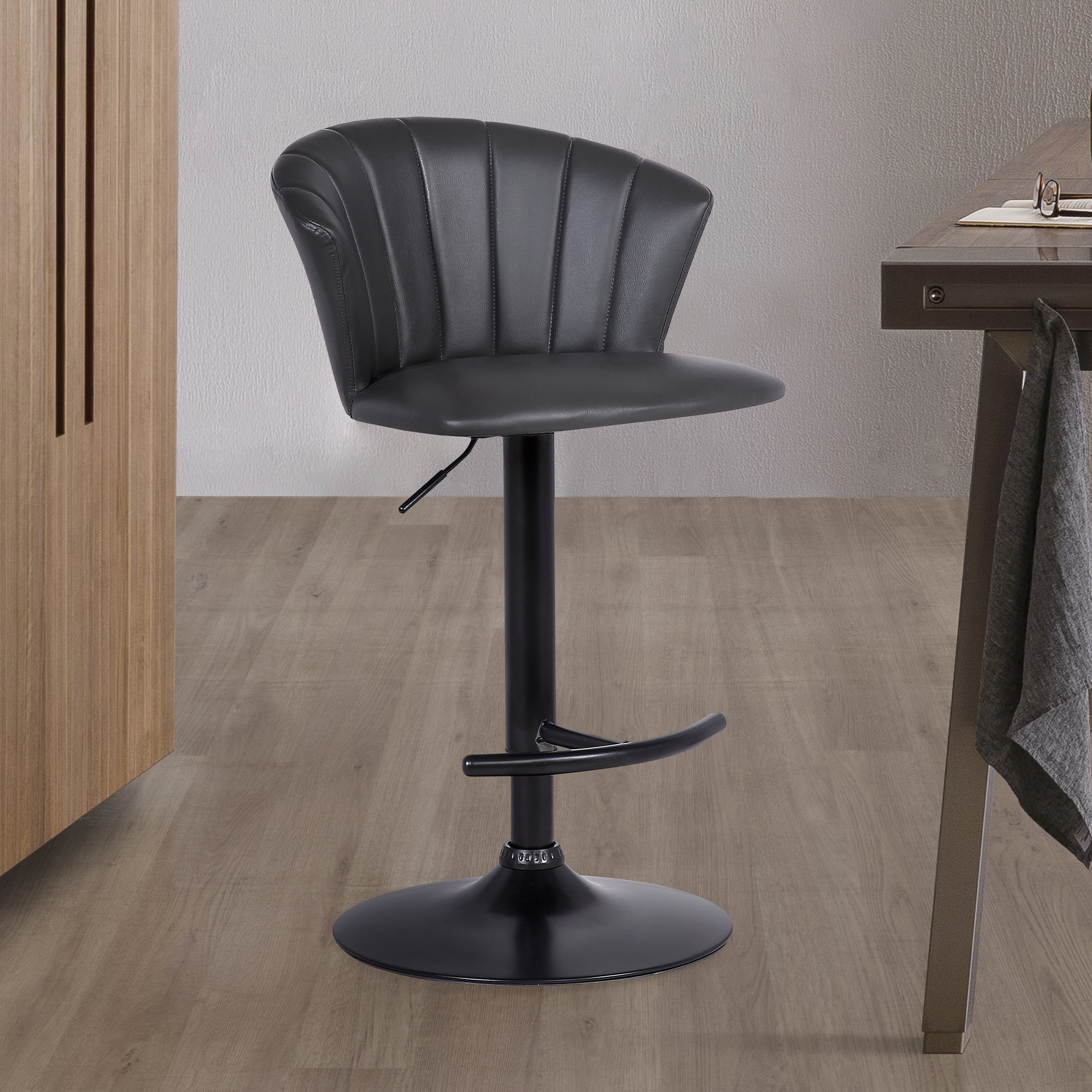 Raquel Adjustable Modern Grey Faux Leather Bar Stool