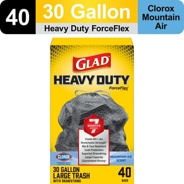 Glad ForceFlex Heavy Duty Trash Bags With Clorox, Mountain Air Scent, 30 Gallon, 40 Count