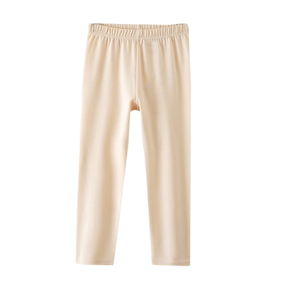 Hxshgdsn Girls Cotton Soft Pants Elastic Waist Sweatpants Straight Leg Loungewear Casual Spring Sleepwear Beige 3-4Years