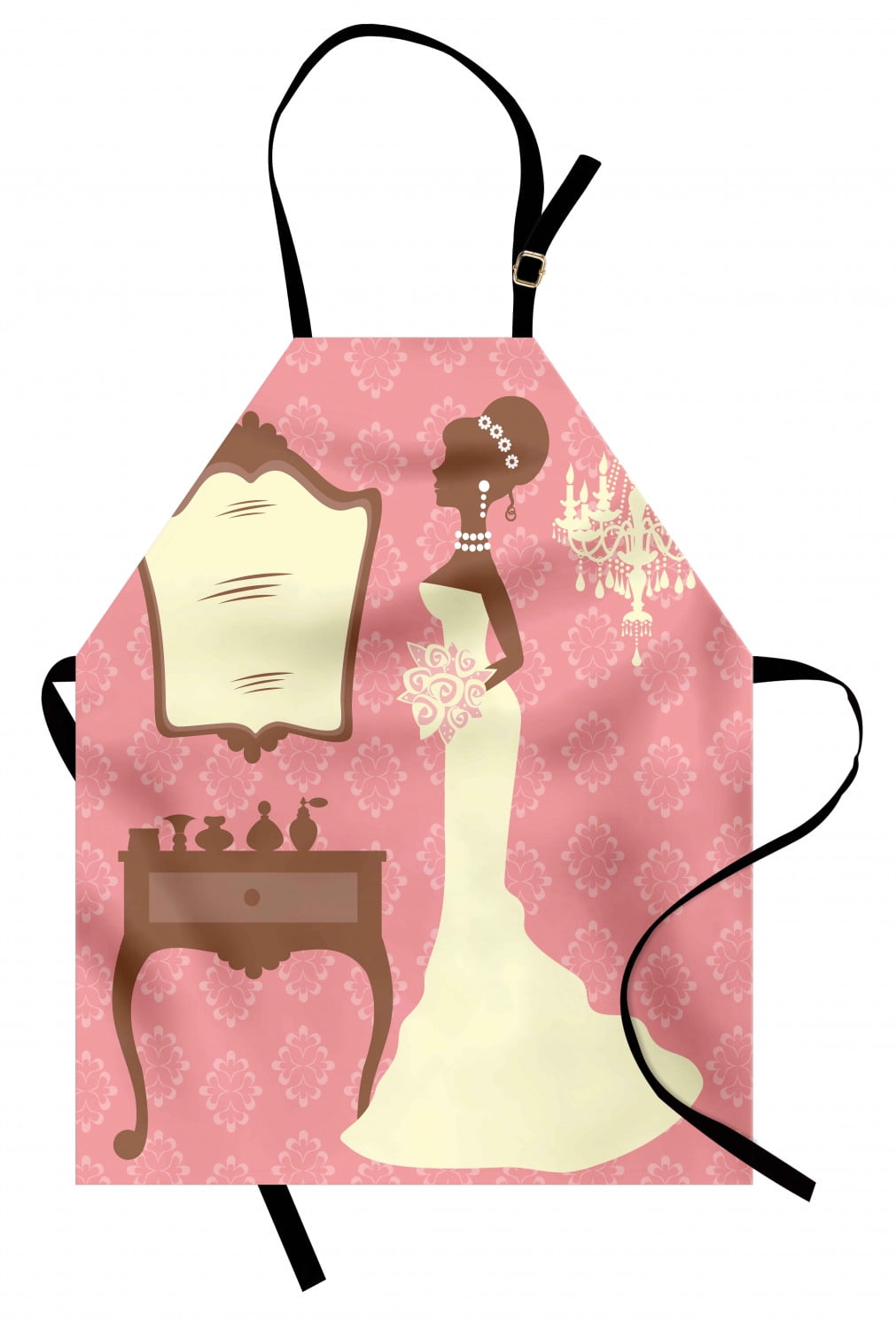 Bridal Shower Apron Wedding Dress with Flowers and Vanity Swirl