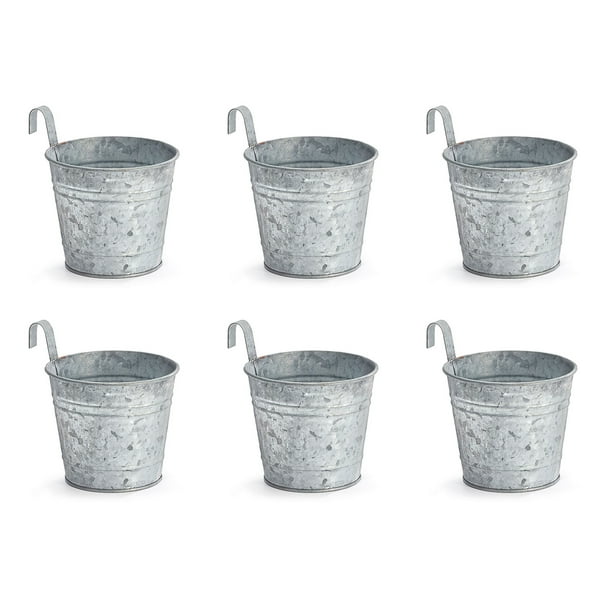 Set of 6 Galvanized Hanging Flower Pot Covers
