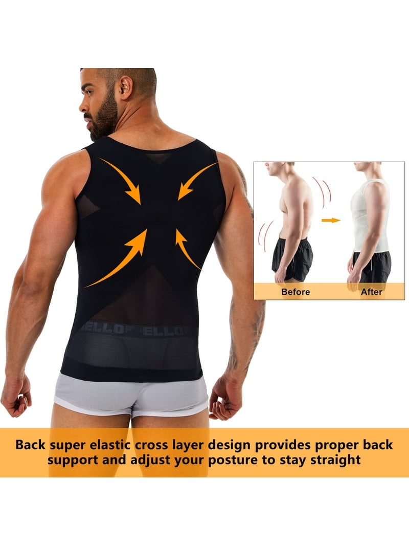 T-shirt Correcteur De Posture Homme - Compression Minceur Gilet Tummy Shaper - Noir/Blanc Taille M - Neuf Étiqueté