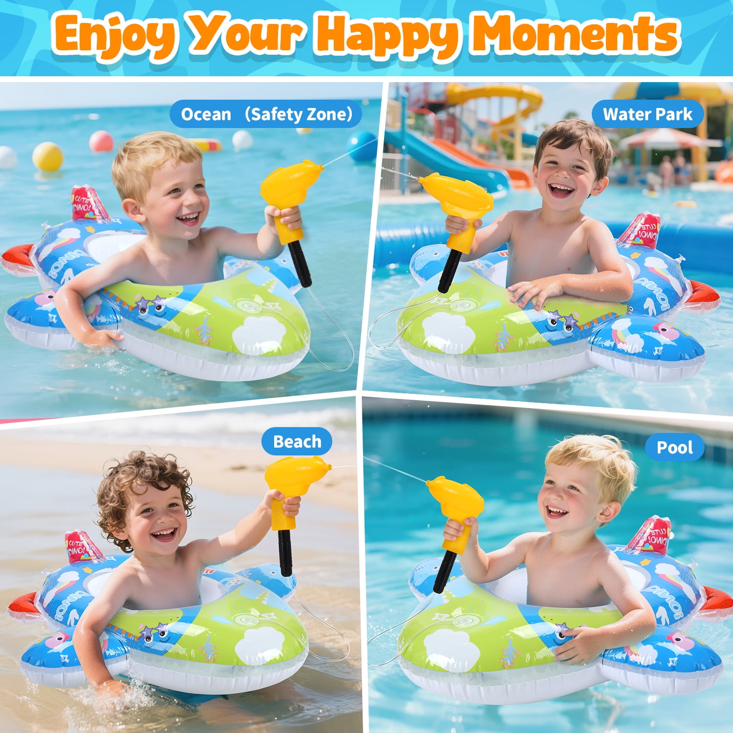 WonderStone Airplane Baby Pool Float with Squirt Water Gun, Inflatable Swimming Float with Safety Seat, Water Toy for Kids Ages 1-5, Pool & Beach Toy for Boys and Girls, Blue
