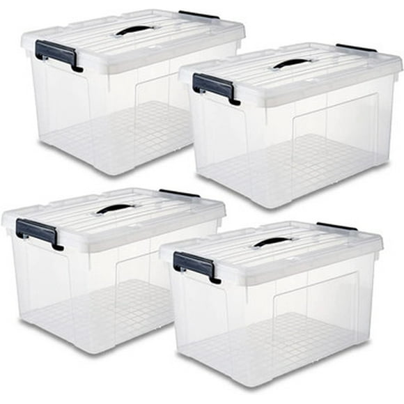 4 Pack 70 Qt Latch Box Plastic Totes Clear Storage Containers Bin Latching Lids