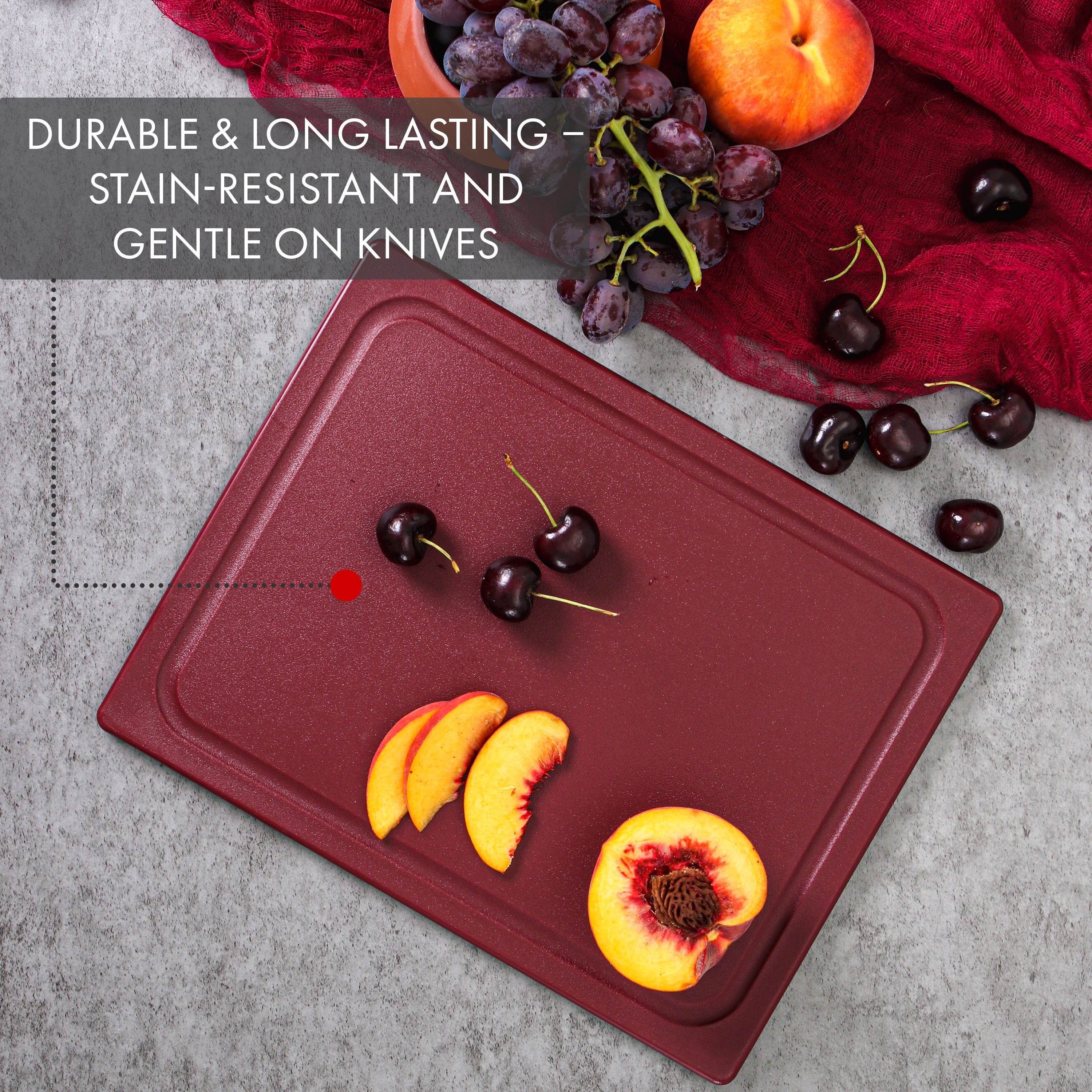Dexas 10 x 13 Poly Cutting Board with Juice Well in Merlot