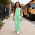 thumbnail image 5 of WQNVRNR Girls 2 Piece Outfits- Wide Leg Pants Casual Loose Sleeveless Tank Top Fashion Cute Matching Lounge Set with Pockets Mint Green Size 4, 5 of 9
