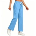 thumbnail image 2 of CHGBMOK Linen Pants for Women Drawstring High Waisted Wide Leg Pants Casual Loose Fit Trousers, 2 of 5