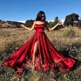 thumbnail image 2 of Vestido de noche sexy con tirantes finos y escote en V, vestido de fiesta rojo con abertura frontal y gran vuelo, vestido de novia elegante, vestido de baile, 2 of 5