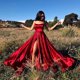 thumbnail image 2 of Vestido de noche sexy con tirantes finos y escote en V, vestido de fiesta rojo con abertura frontal y gran vuelo, vestido de novia elegante, vestido de baile, 2 of 5