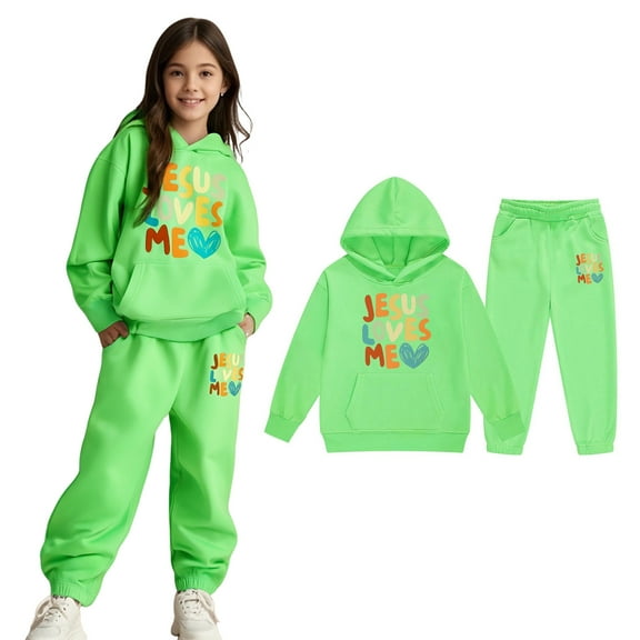 Kids Sweatsuit Set for Girls 2 Piece Long Sleeve Printed Hooded Sweatsuits Pullover Jogger Set Fall Winter Clothes Boys Girls Active Tracksuit Set 12-13 Years Boys Girls Fashion