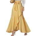 thumbnail image 2 of BUWTTER Women's Skirts Casual Plaid Maxi A Line Irregular Ruffle Hem Fishtail Long High Wasit Elegant Yellow Skirt XXXL, 2 of 5