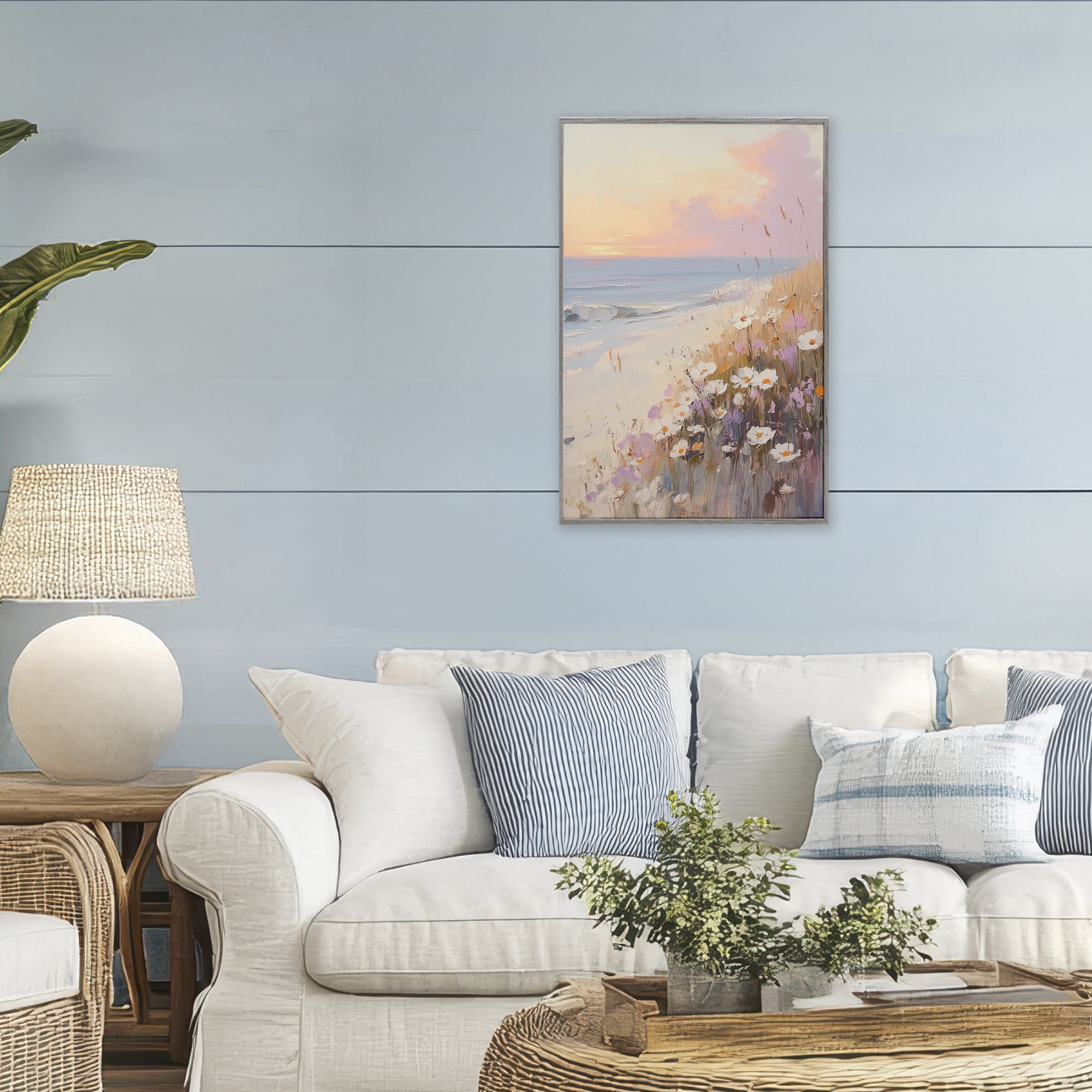 Stupell Industries Pastel Sunset Wildflowers By Sea Gray Framed Giclee Art, design by Sisi and Seb