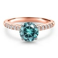 thumbnail image 3 of Gem Stone King 10K Two Tone Gold Blue Moissanite and Lab Grown Diamond Engagement Ring for Women | 1.20 Cttw | Round 6.5MM | Gemstone Birthstone | Size 9, 3 of 6