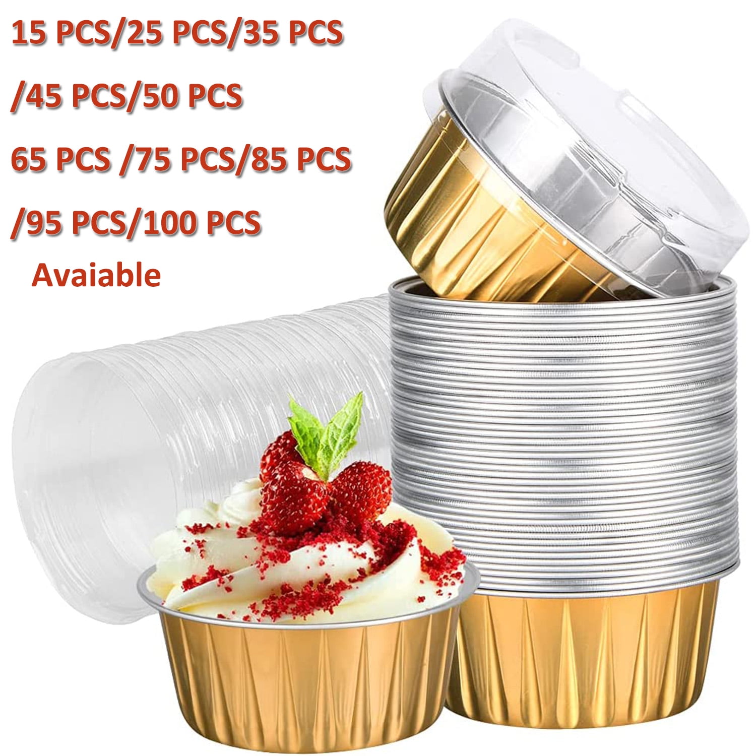 Premium 5-oz Baking Cups with Lids - Round Foil Baking Cups & Lids Perfect for Fancy Desserts, Appetizers, or Mini Snacks - Coffee Brown Cup with
