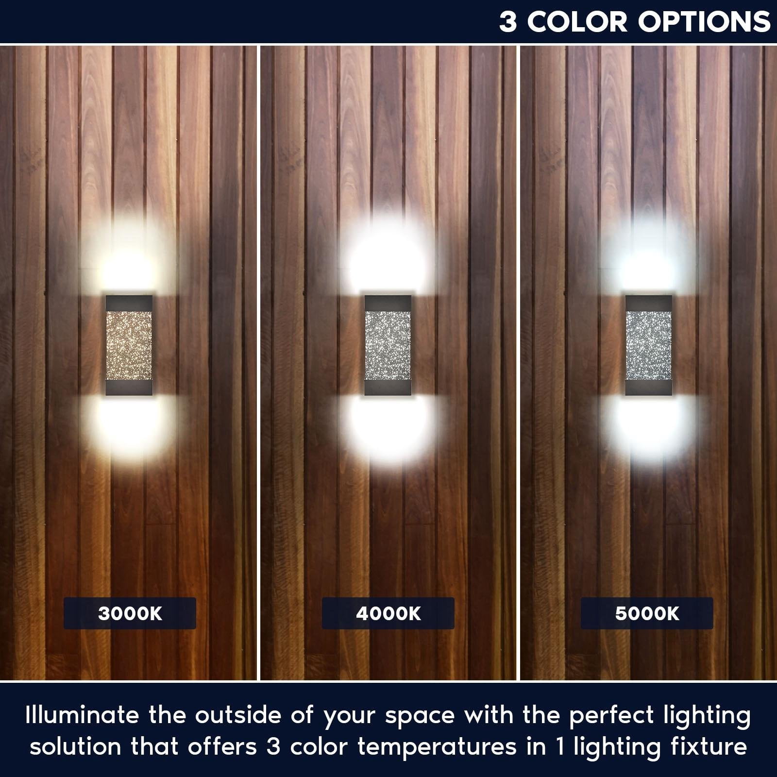 Luxrite LED Up Down Outdoor Wall Lights, Bubble Glass, 3CCT 3000K-5000K, IP65, 12", Aluminum