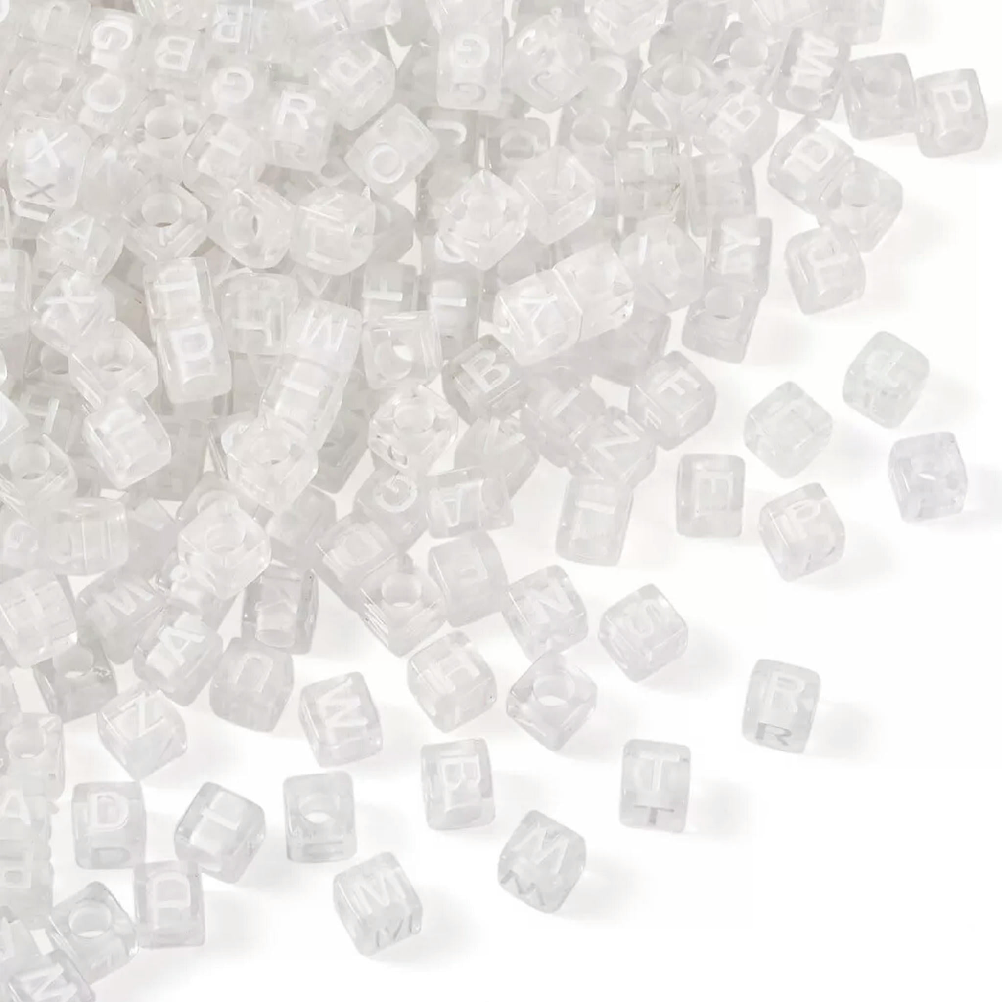 U8MO 1000pcs 7mm White Cube with Letter Transparent Acrylic Enamel Large Hole Beads