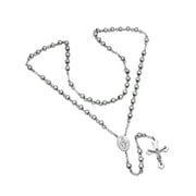 Mens Silver-Tone Stainless Steel Rosary Necklace