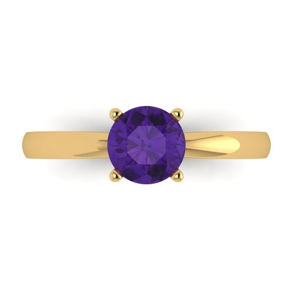 1 ct Round Cut Natural Amethyst Solitaire Engagement Ring for Women in 14K Yellow Gold