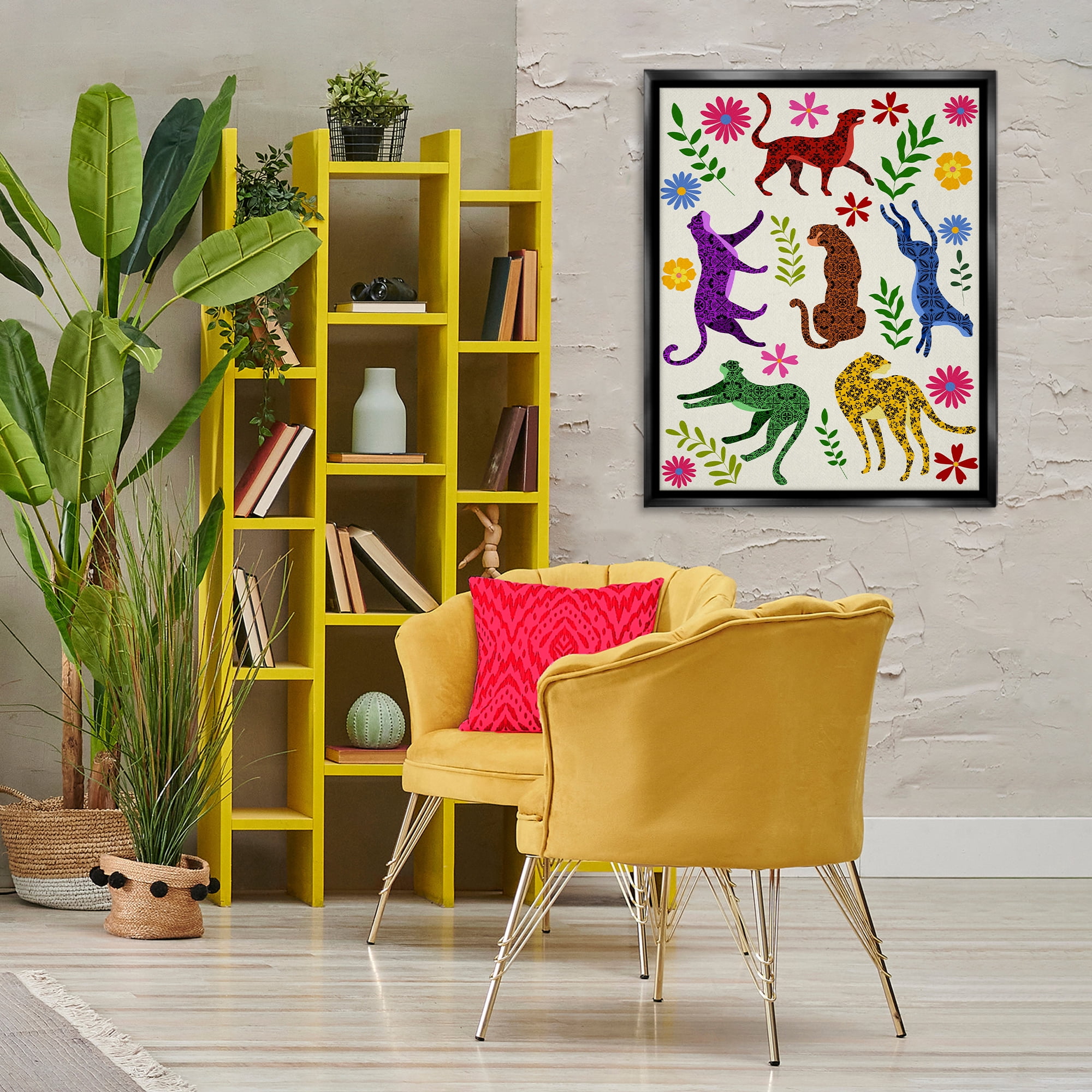 Stupell Industries Mosaic Pattern Leopards Animals & Insects Painting Black Floater Framed Art Print Wall Art, 25 x 31