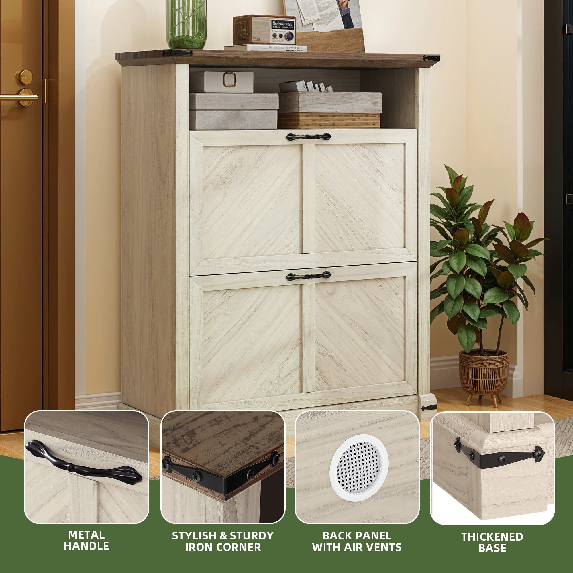 Uforic Shoe Cabinet with 2 Flip Drawers, Free Standing Shoe Racks Storage Cabinet ,Shoe Organizer Narrow Closet, Oak