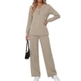 thumbnail image 2 of Fantaslook Plus Size Two Piece Lounge Sets for Women Henley V Neck Vacation Travel Outfit Casual Wide Leg Pants Matching Sets Women Clothing, 2 of 7