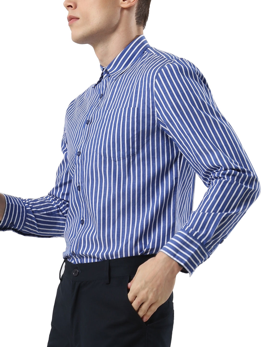 Dress Vertical Striped Shirt Navy 