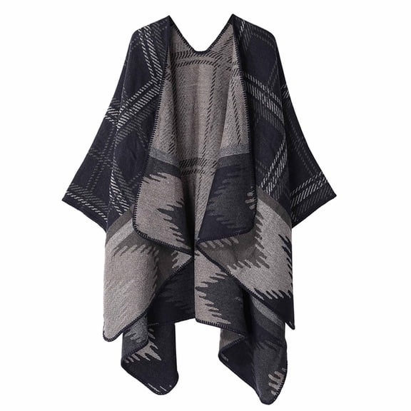 Women’s Spring Shawl Wrap Open Front Poncho Cape Cardigan Coat Oversized Plaid Sweaters Scarf for Fall and Winter