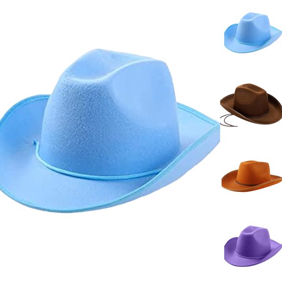 Halloween Classic Western Wide Brim Felt Cowboy Hat, Halloween Costume Accessory, Versatile Headwear for Western Themed Party, Role Play and Festive Gathering Blue