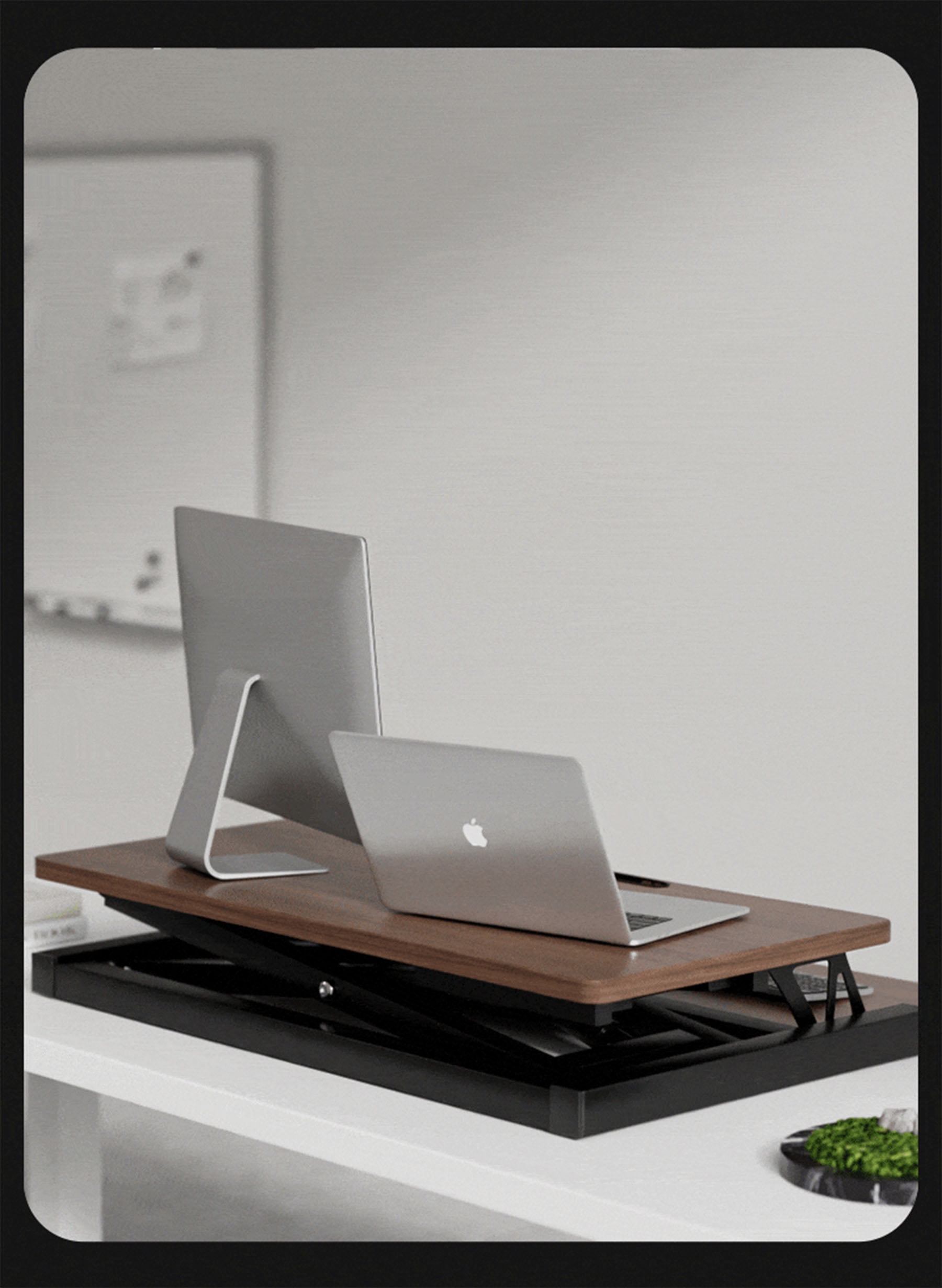 S-HOME Walnut Color Height Adjustable Desk Converter, 32 Inch Sit to Stand Riser for Dual Monitors and Laptop Use