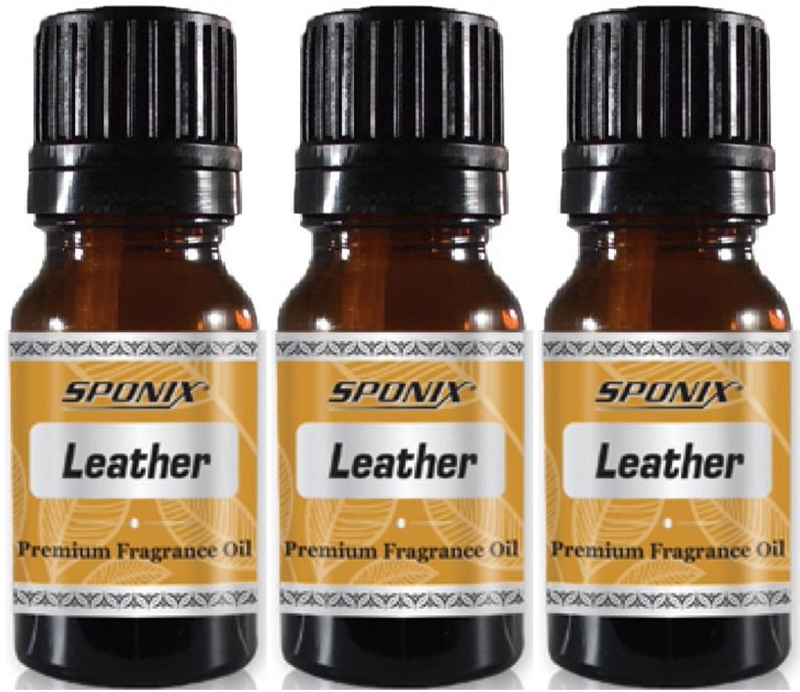 Leather Fragrance Oil 10 ml / 0.33 oz 100 Pure by Sponix Made in USA Pack of 3