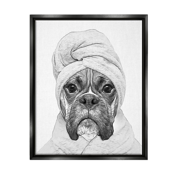Stupell Industries Dog In Bathrobe Funny Pet Animals & Insects Painting Black Floater Framed Art Print Wall Art