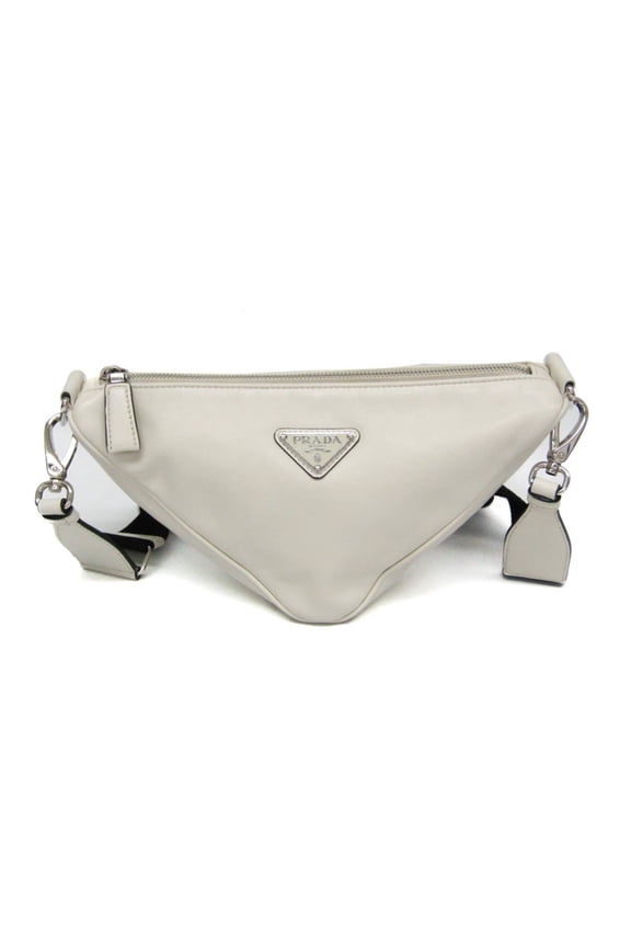 Pre-Owned Prada Triangle Shoulder Bag 2VH155 Men,Women Leather Shoulder Bag White