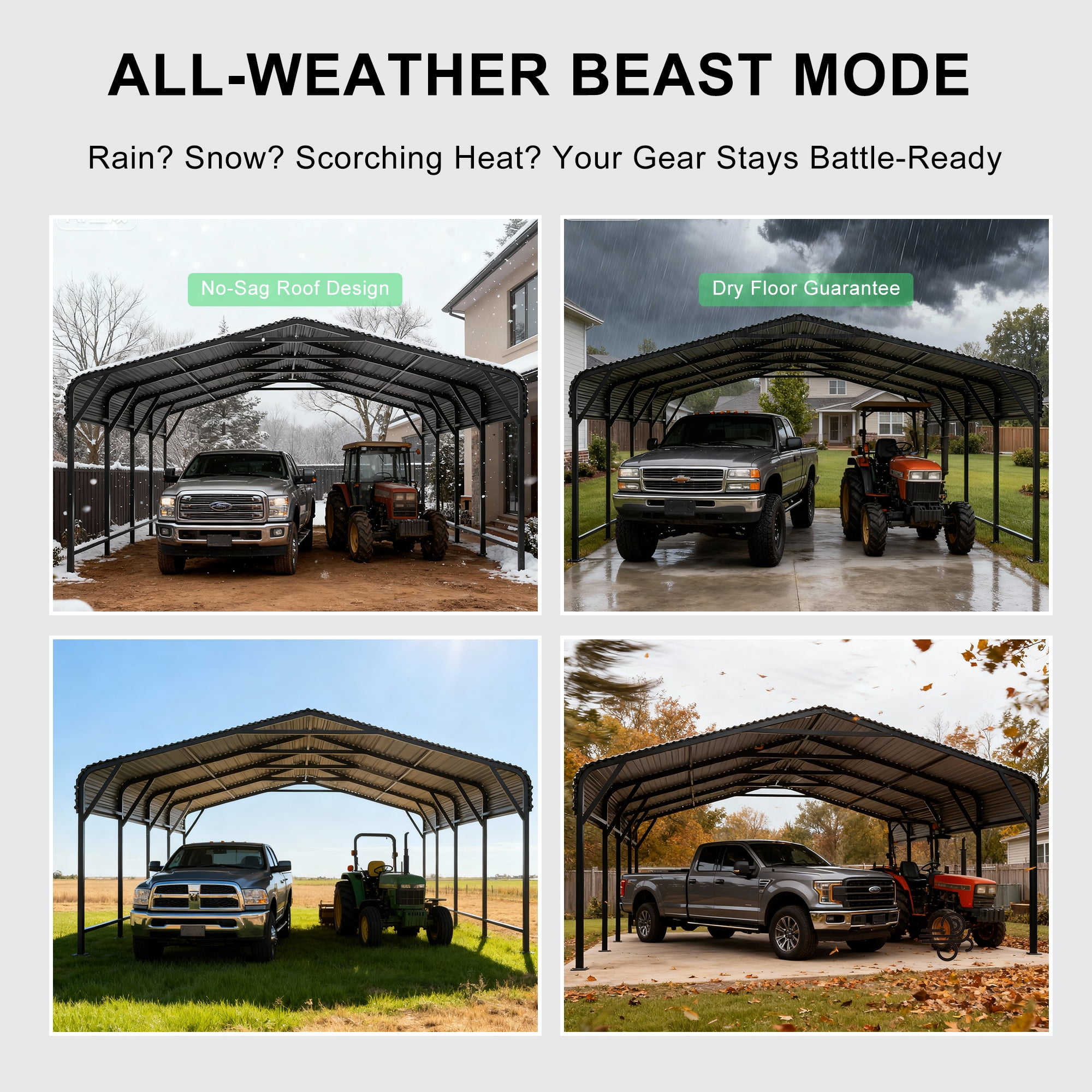 PABIMIA 20x20 FT Heavy-Duty Galvanized Steel Carport, Outdoor Metal Shelter for Cars, Trucks & Equipment, Black