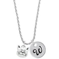 thumbnail image 1 of Delight Jewelry Silvertone Large Cat Face Silvertone Script Initial Disc - W - Charm Necklace, 20"+3", 1 of 4