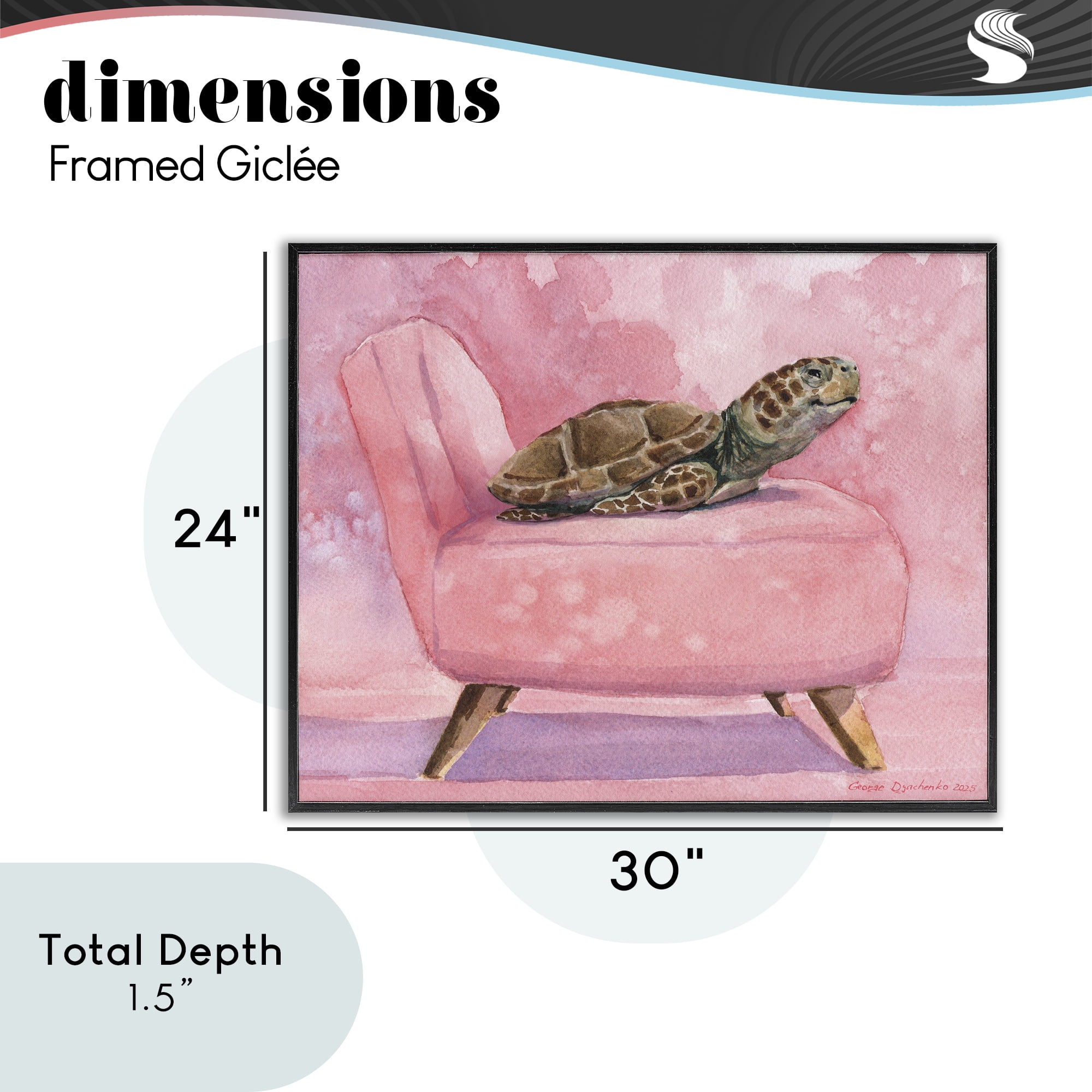 Stupell Industries Happy Turtle on Pink Chair Black Framed Giclee Art, design by George Dyachenko