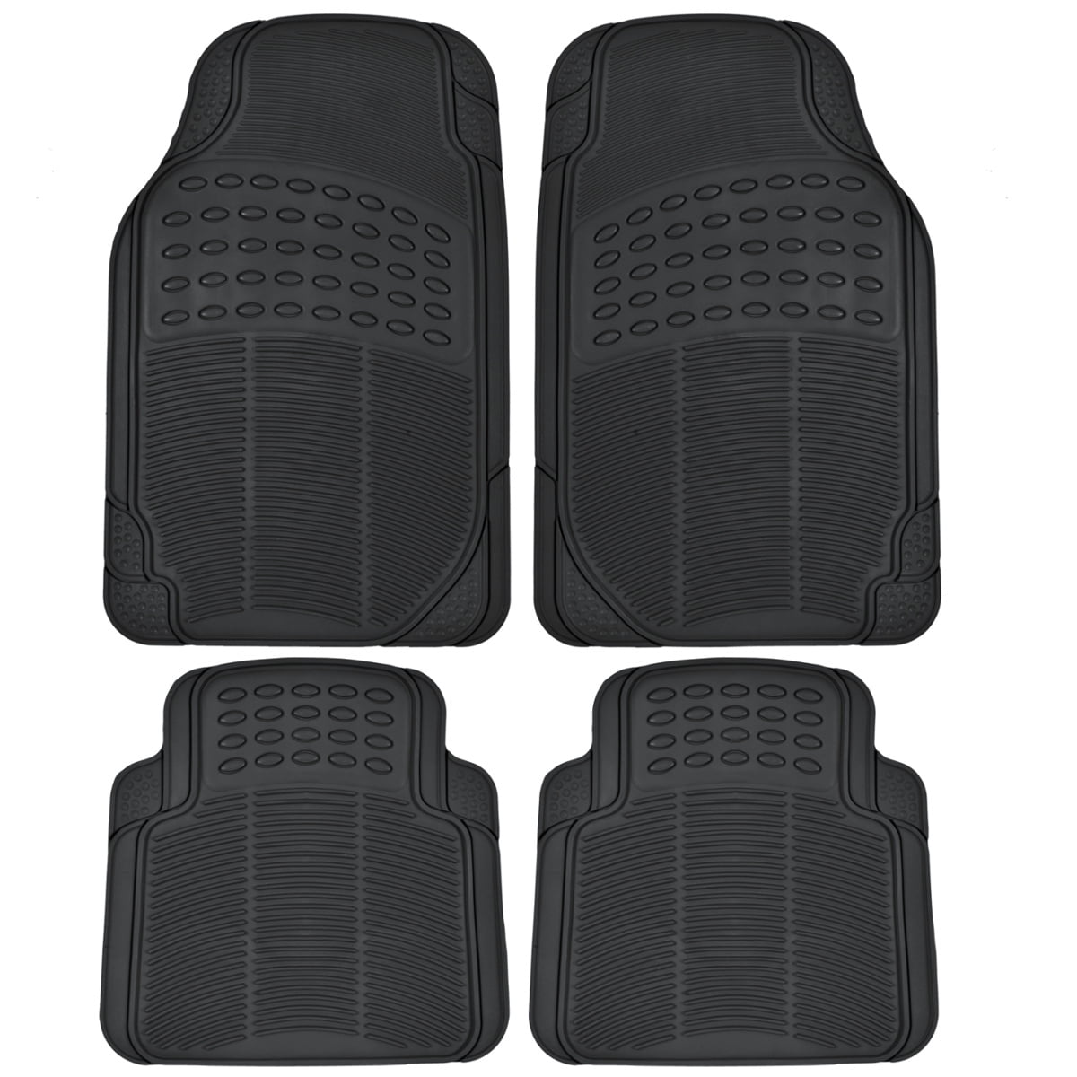 Heavy Duty Protection 4 Pieces Set Front & Rear Grey Trimmable BDK All Weather Rubber Floor Mats for Car SUV & Truck 