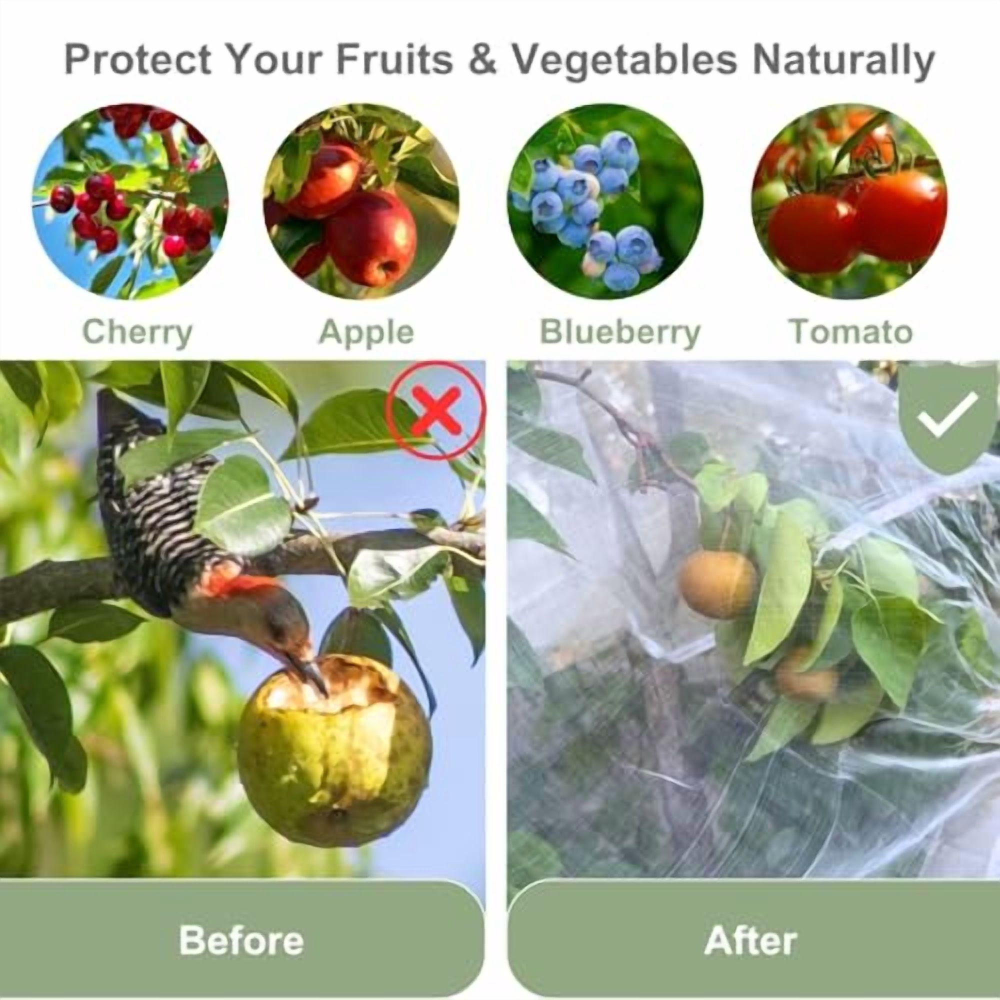 Fruit Tree Netting Cover with Zipper & Drawstring,2 Packs 8ft x 8ft Insect Bird Barrier Netting for Garden Protection,Ultra Fine Mesh Garden Netting