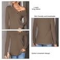 thumbnail image 5 of V Neck Long Sleeve Top Solid Color Button Decoration Waffle Casual Women's Top for Fall Winter Khaki M, 5 of 7