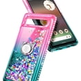 thumbnail image 4 of Nagebee Phone Case Compatible for Google Pixel 7a (2023) with Tempered Glass Screen Protector, Sparkle Glitter Flowing Liquid Waterfall [Ring Holder & Wrist Strap] Girls Women Cute (Pink/Aqua), 4 of 6