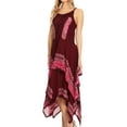 thumbnail image 3 of Sakkas Batik Corset Style Bodice Handkerchief Hem Dress - Burgundy / Pink - One Size, 3 of 4