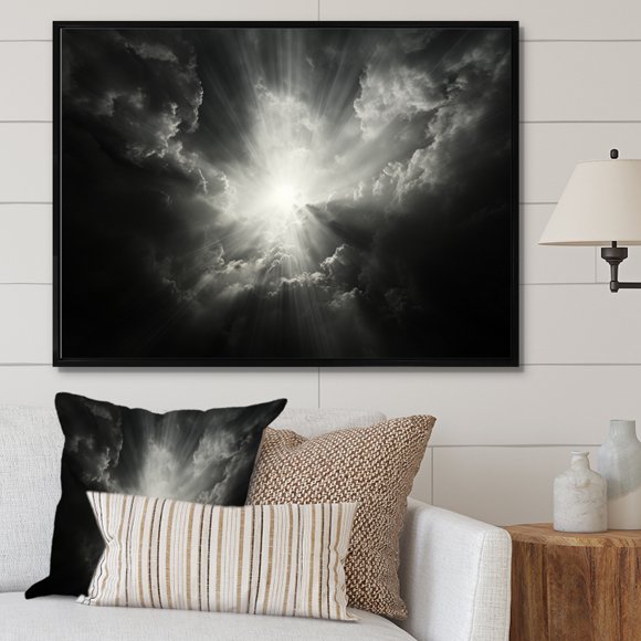 Designart Large Sky framed wall Art, Heavenly Horizon Sky Photo framed wall art , sky framed wall art decor, Grey Traditional black framed wall art, 32x16 inches black frame