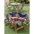 thumbnail image 3 of Outdoor Tablecloth with Umbrella Hole and Zipper, Blue Christmas Round Table Cloth 54 Inch Waterproof Tablecloth, Winter Gnomes Poinsettia Pine Tree Branches Picnic Table Cover for Patio Camping, 3 of 7