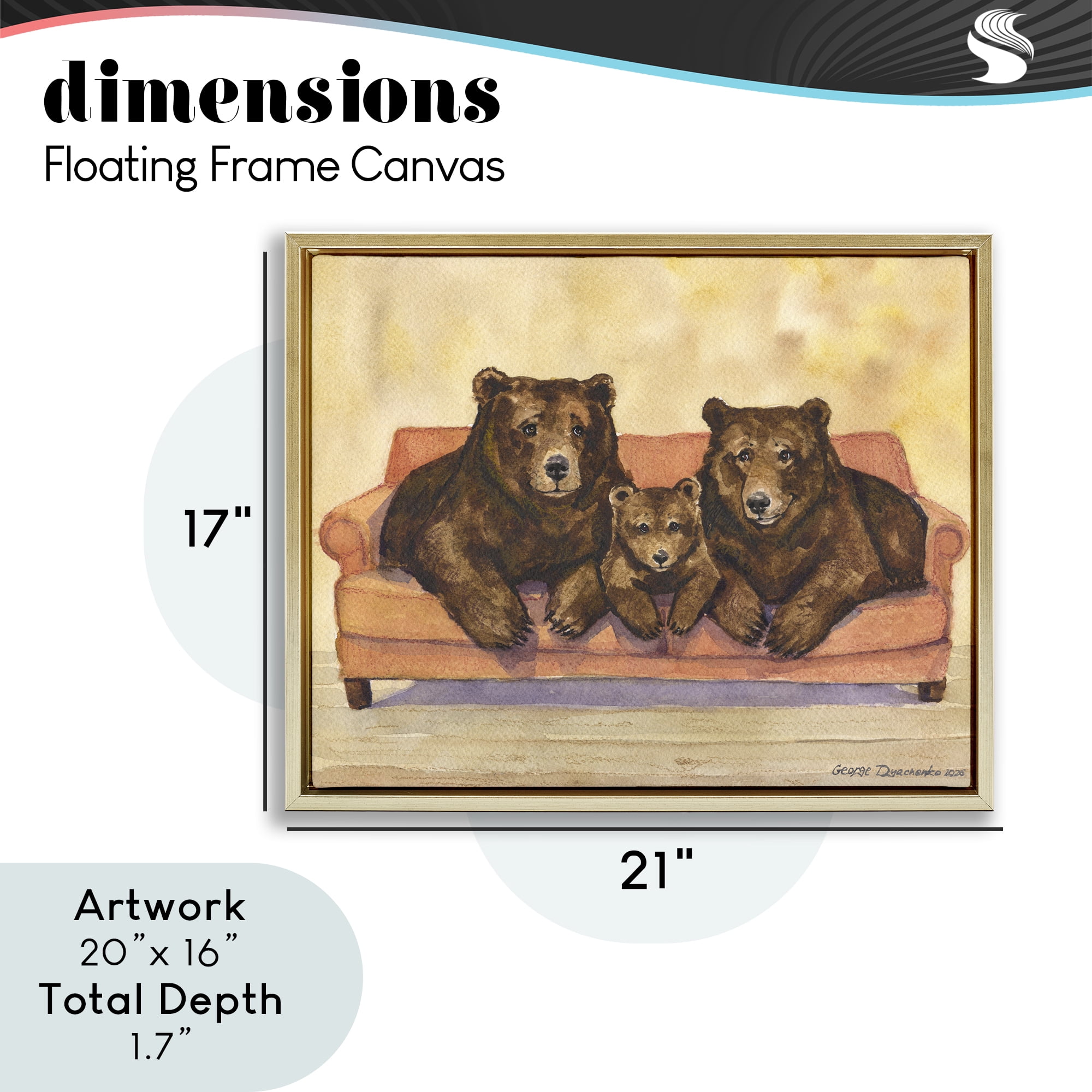 Stupell Industries Bear Family Trio Gold Framed Floater Canvas Wall Art, design by George Dyachenko